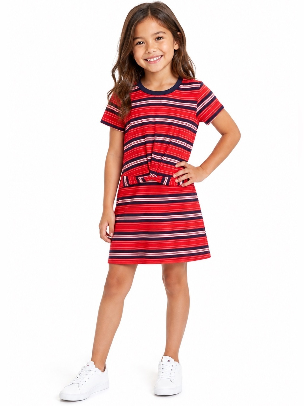 Tommy Hilfiger Girls Striped Short Sleeve Shirt Dress 6 Red